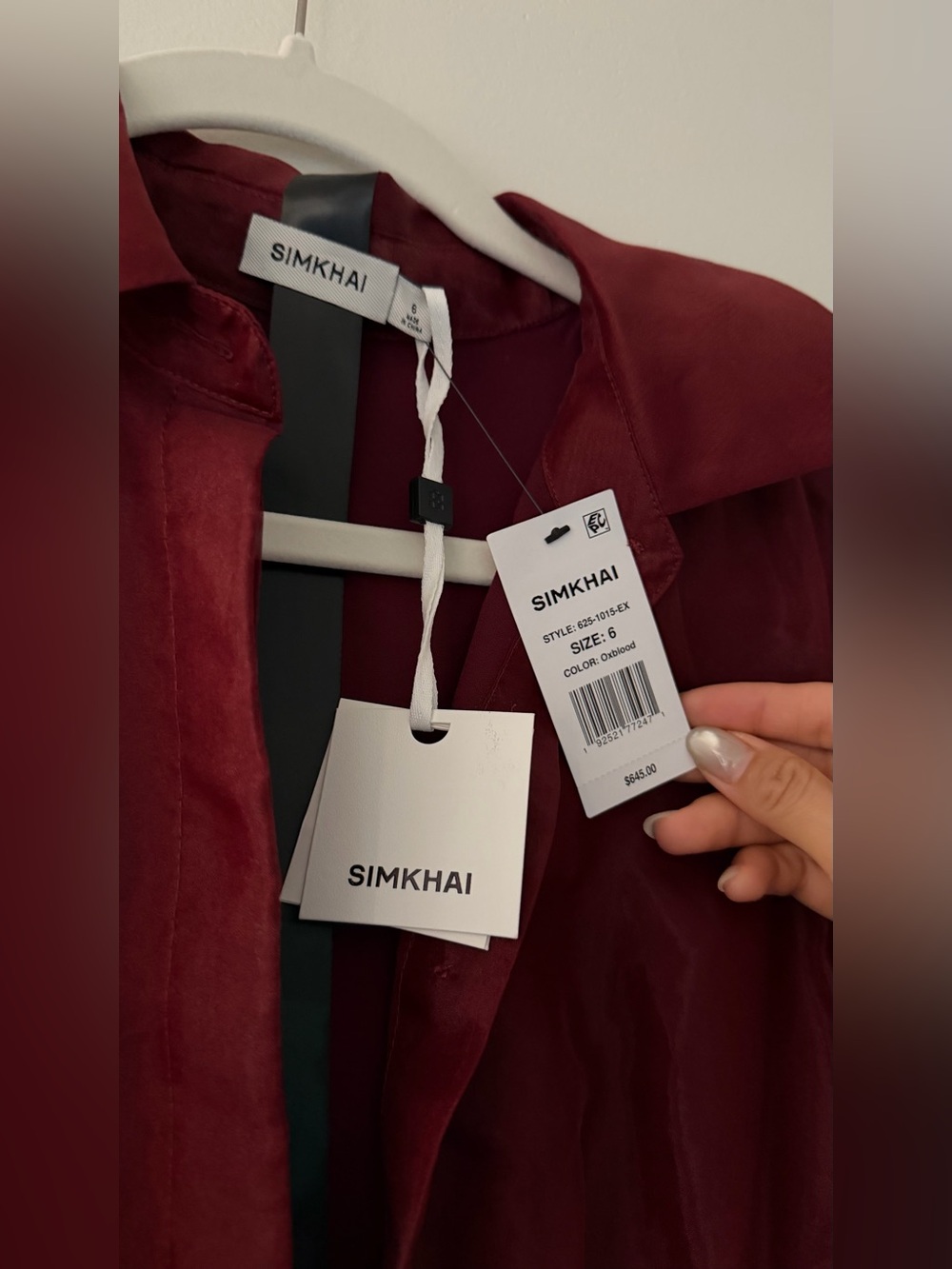NEW SIMKHAI Montgomery Organza Belted Midi Dress Gown, Oxblood Wine Red 6 - Picture 9 of 14